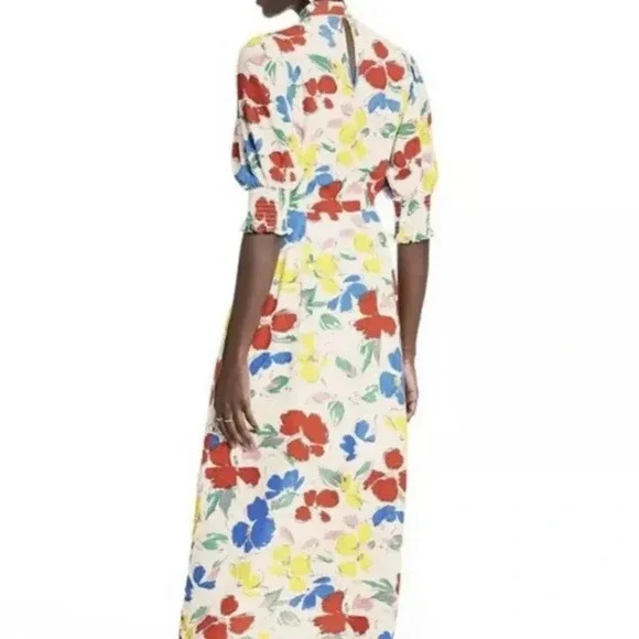 RIXO for TARGET Floral Mock Neck Cascade Ruffle‎ Dress in White